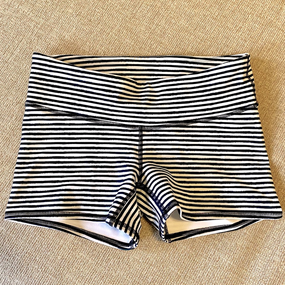 Black and white striped athletic compression shorts, womens